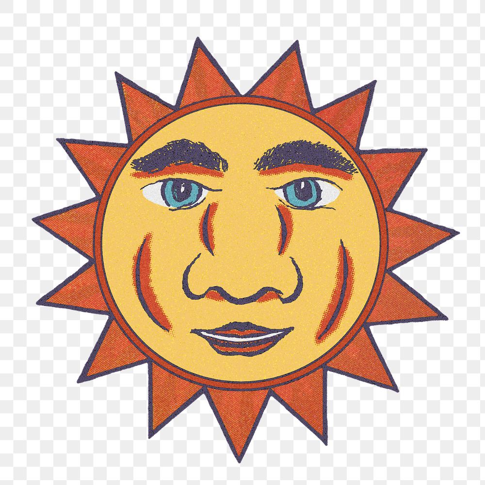 Sun face png, collage element, transparent background