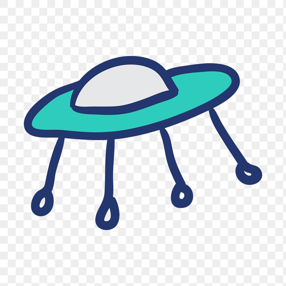 PNG hand drawn UFO, doodle art transparent background