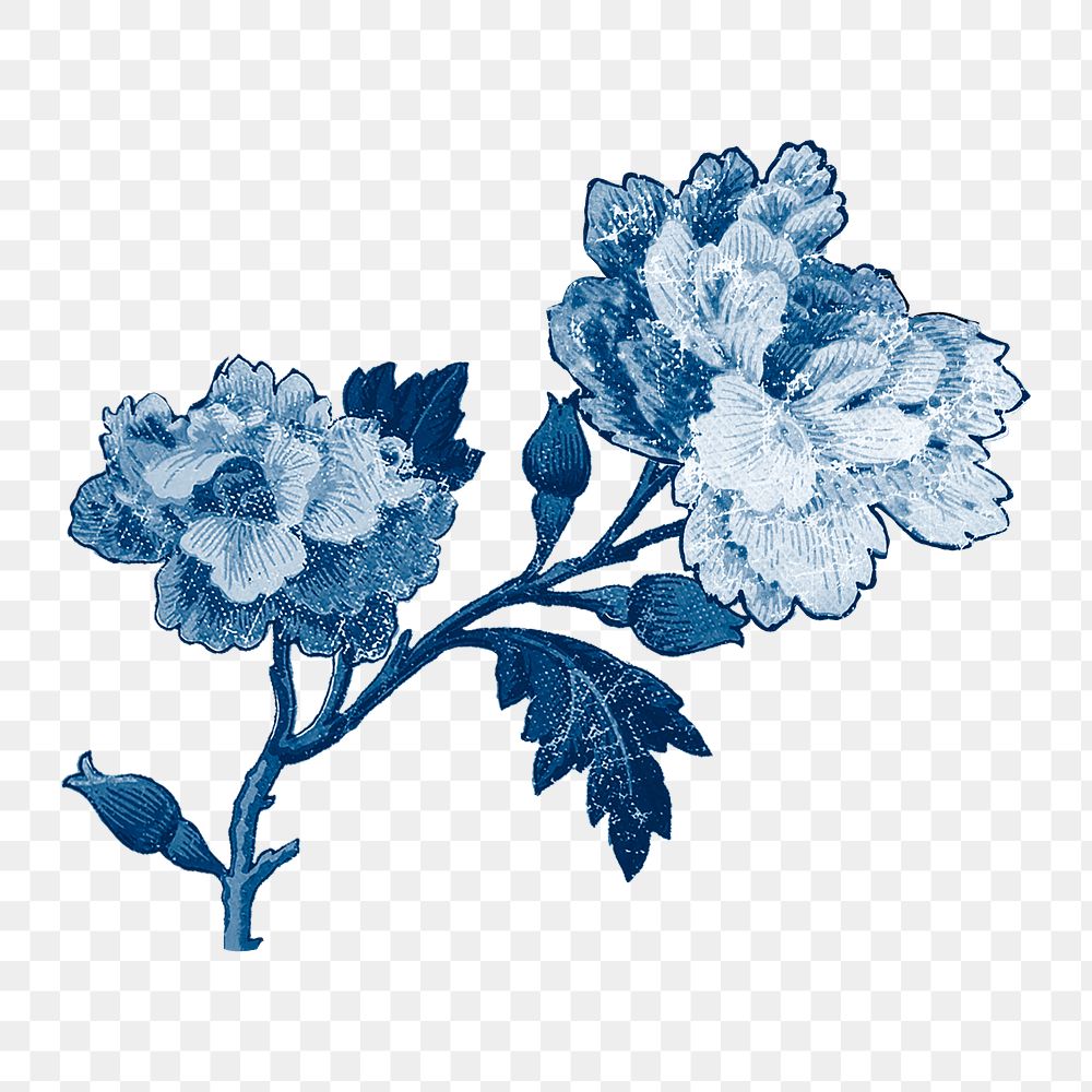 Png blue vintage peony flower, transparent background