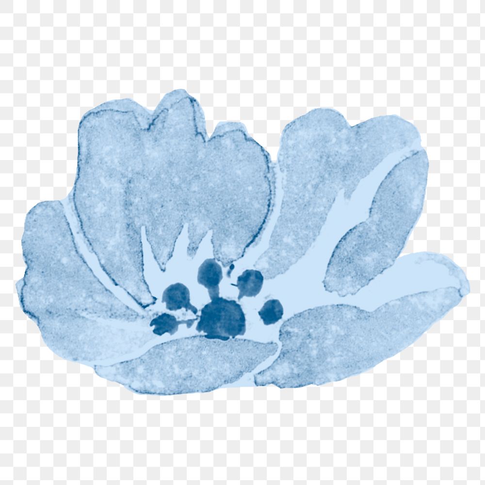 Blue peony png watercolor flower, transparent background