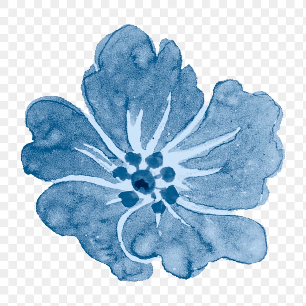 Blue peony png flower watercolor,  transparent background