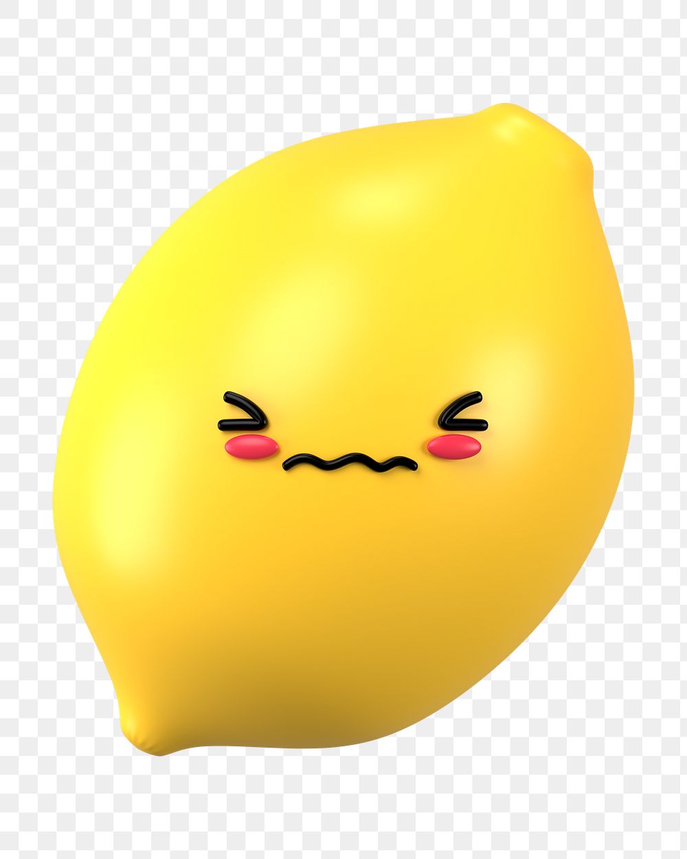 3D lemon png blushing face emoticon, transparent background