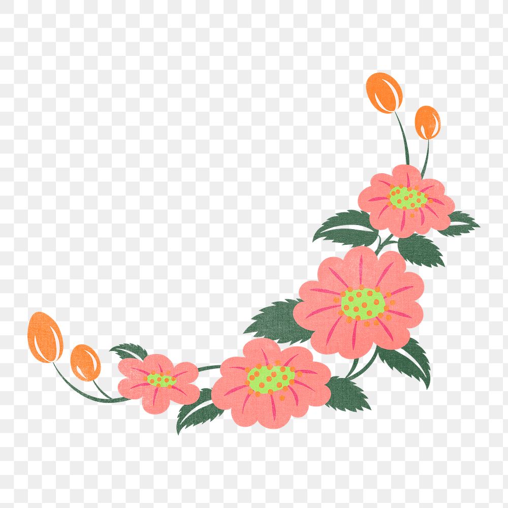 Pink flower png border, flat design illustration