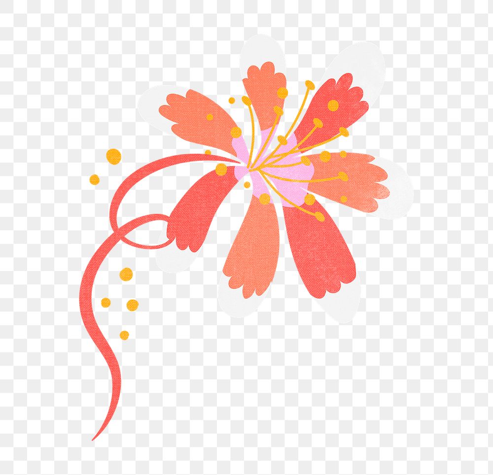 Red flower png doodle on transparent background