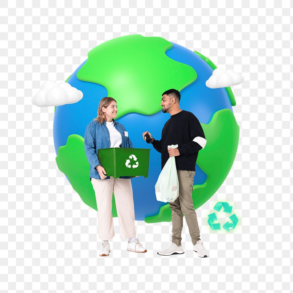 Png eco waste management collage, transparent background