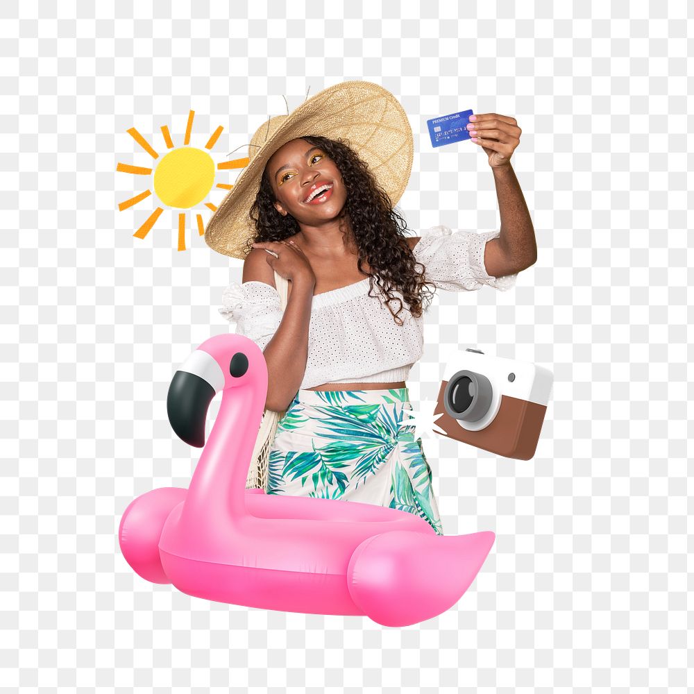 Png carefree cashless vacation collage, transparent background