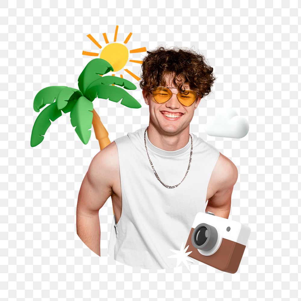 Png man summer photography collage, transparent background