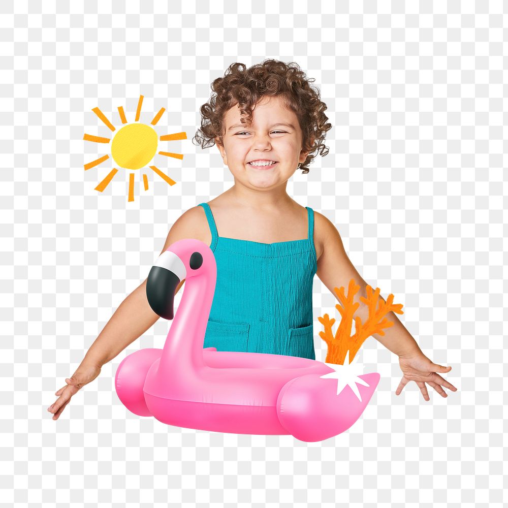 Png child summer vacation collage, transparent background