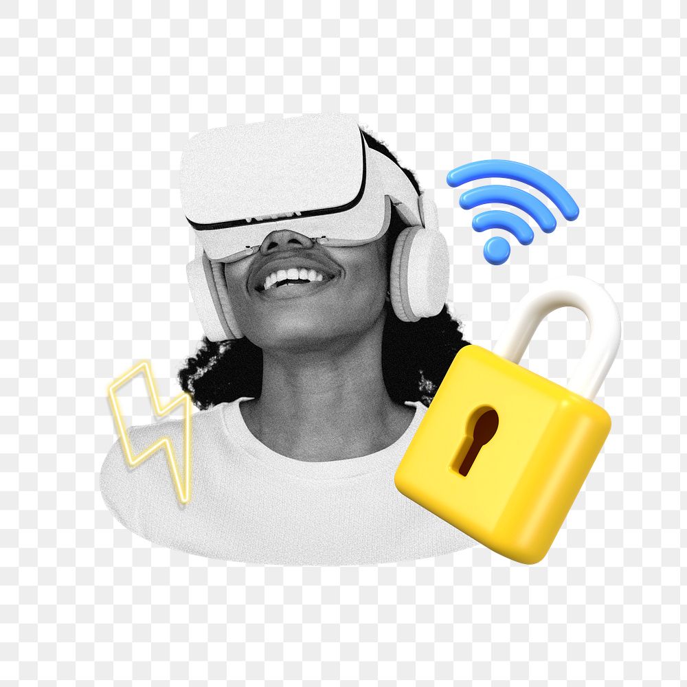 Png VR cyber security collage, transparent background