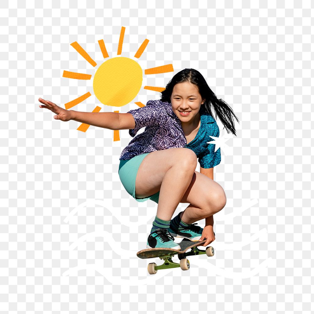 Png fun skateboard hobby collage, transparent background