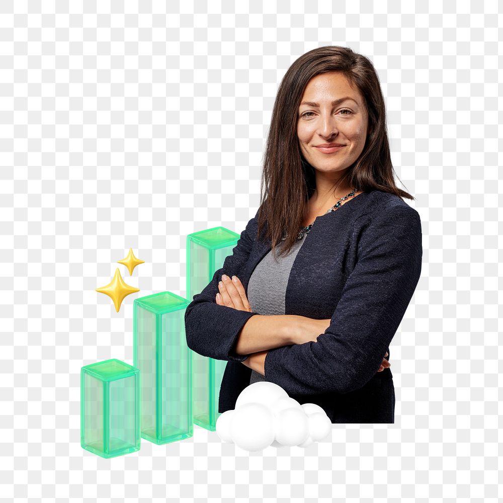 Png woman business achievement collage, transparent background