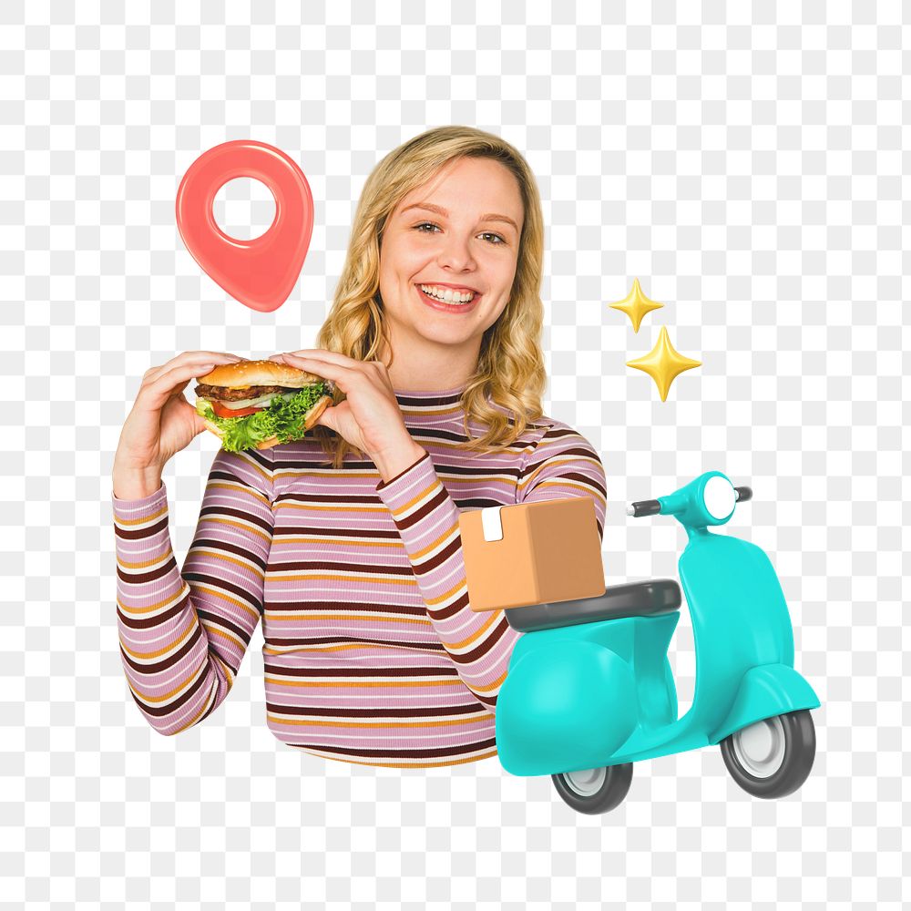 Png food delivery collage, transparent background