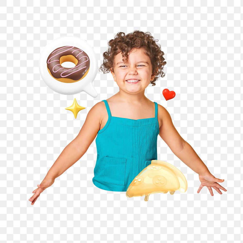 Png kid food lover collage, transparent background