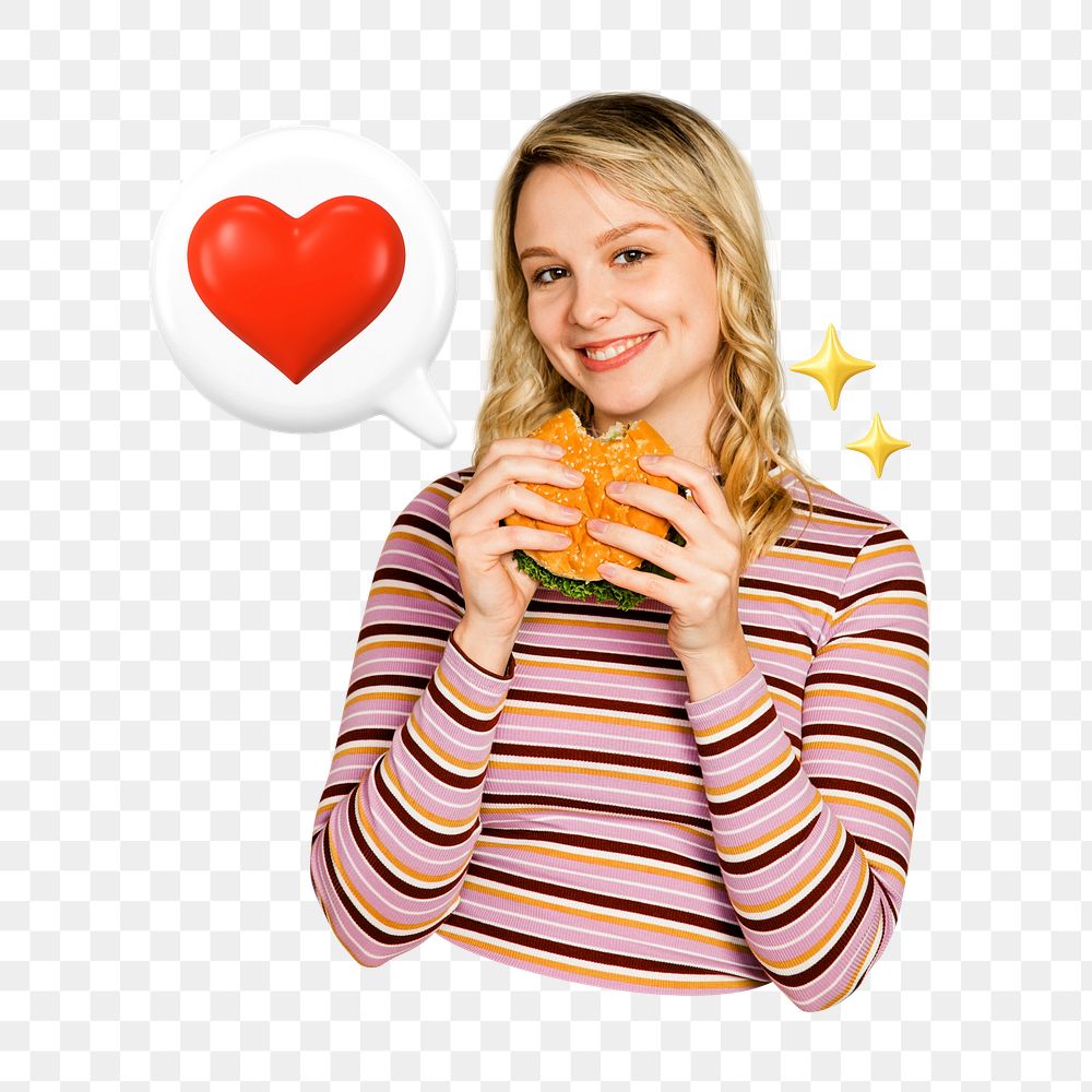 Png Girl food lover collage, transparent background