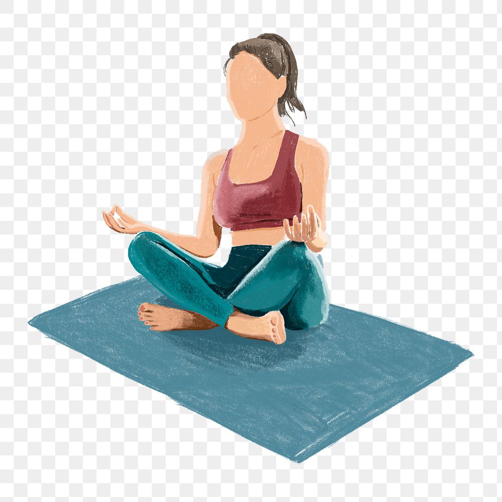 Png relaxing yoga woman illustration, transparent background
