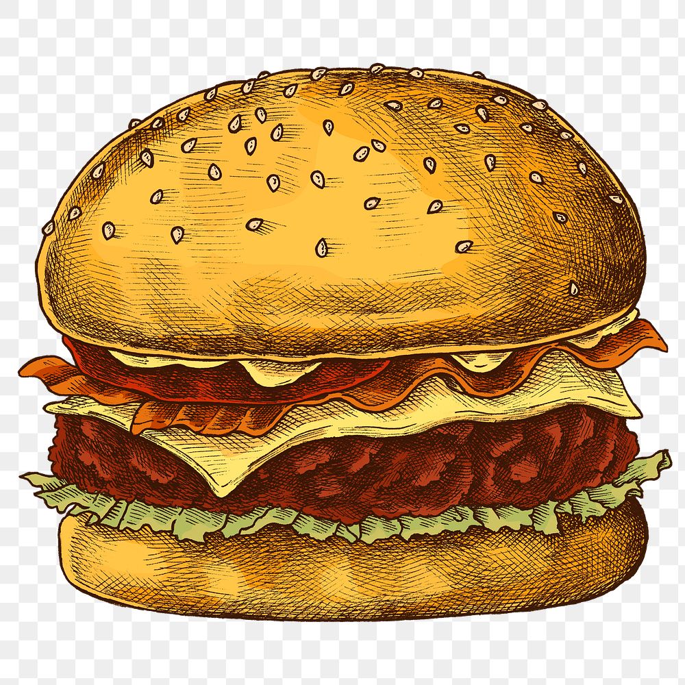 Png burger illustration collage element, transparent background