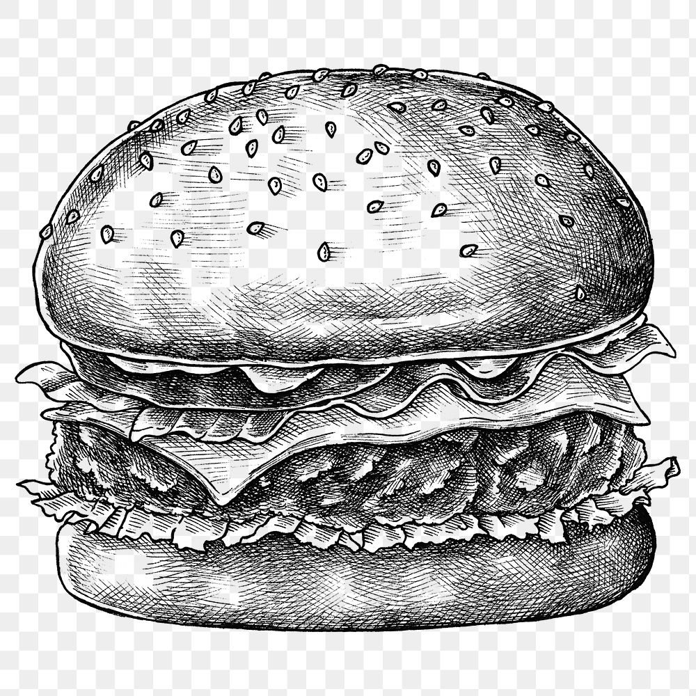 Png burger black and white illustration, transparent background