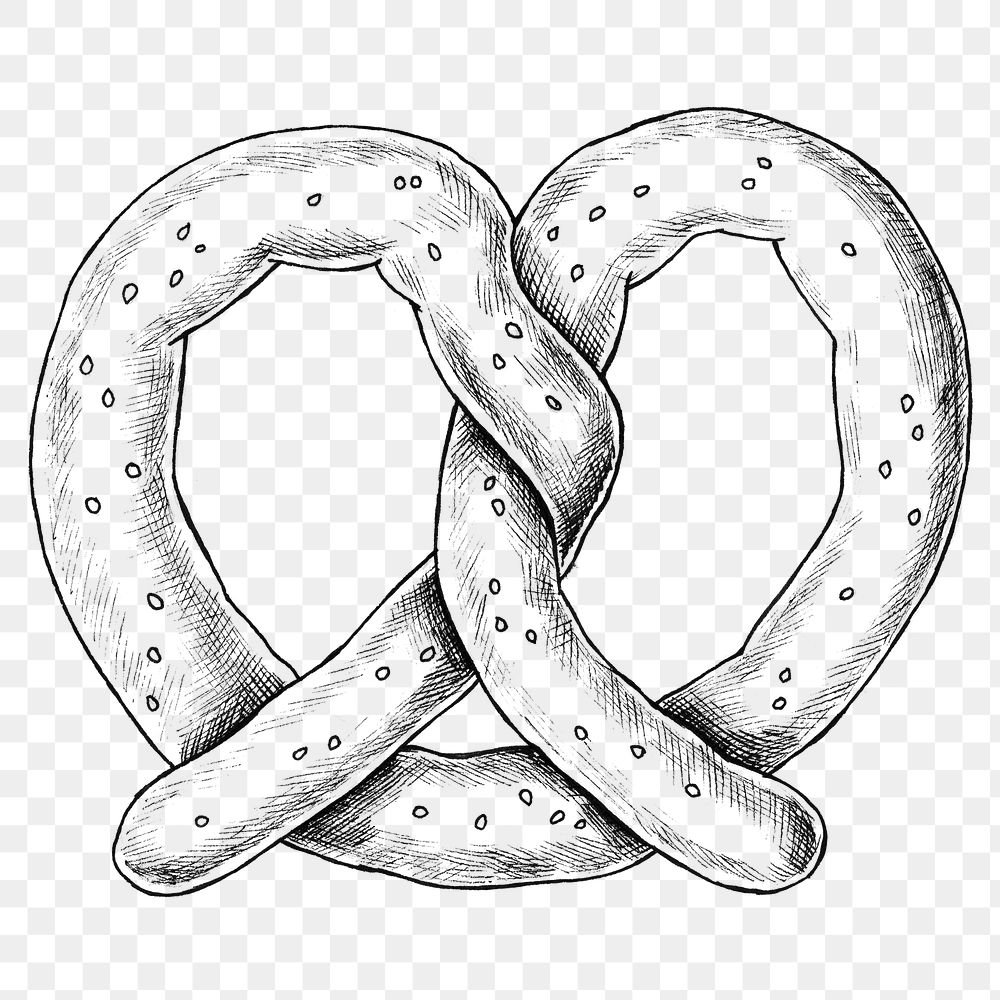 Png pretzel black and white illustration, transparent background