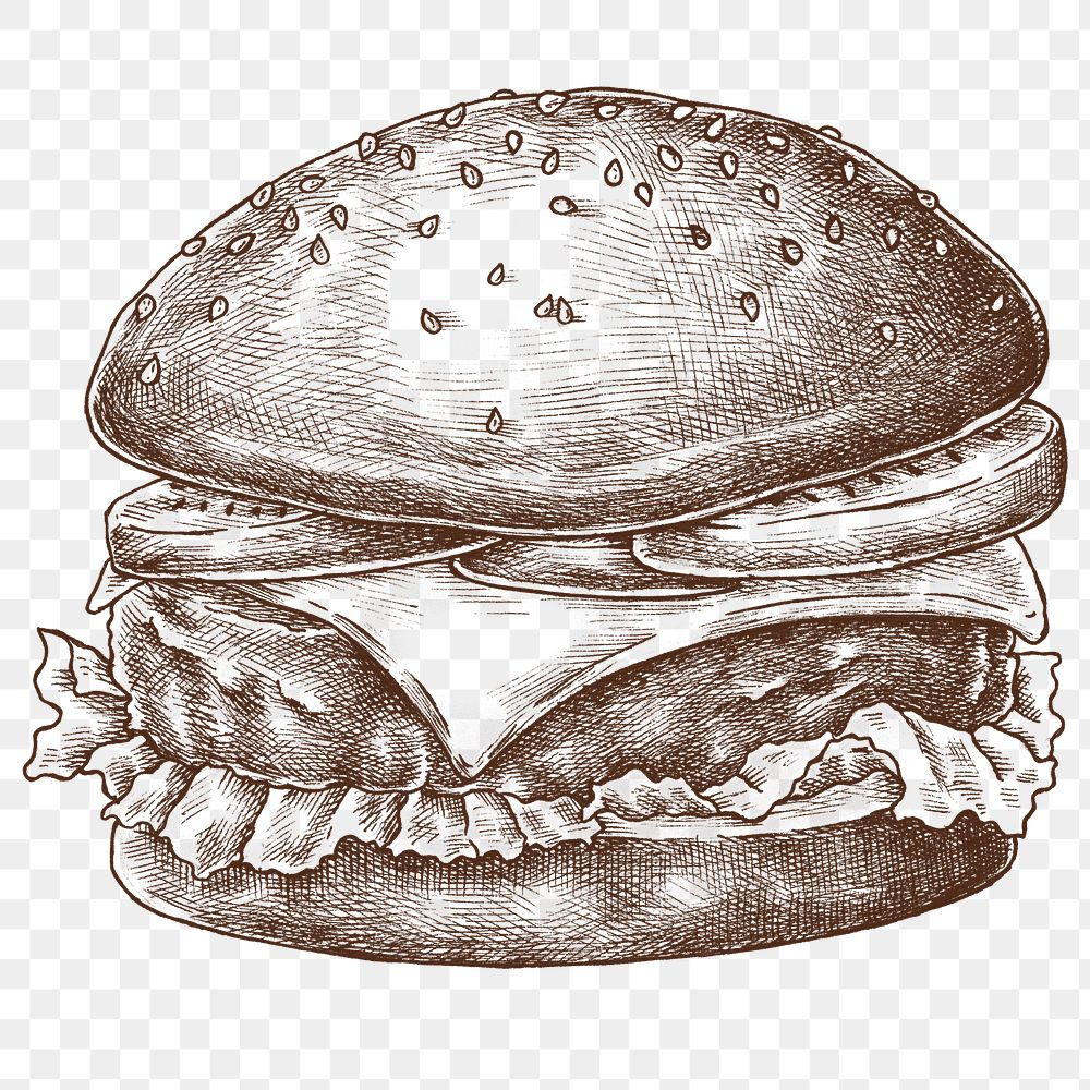 Png burger illustration collage element, transparent background