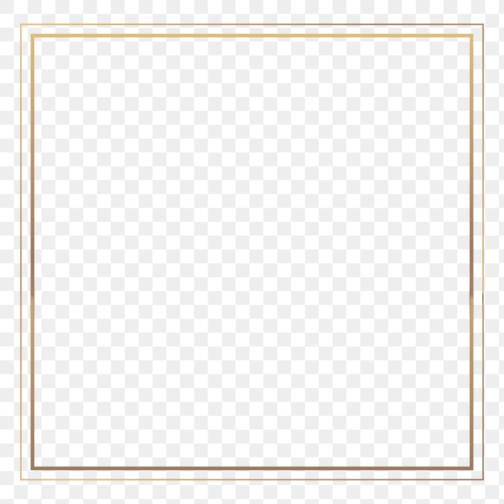 Png golden square frame collage element, transparent background