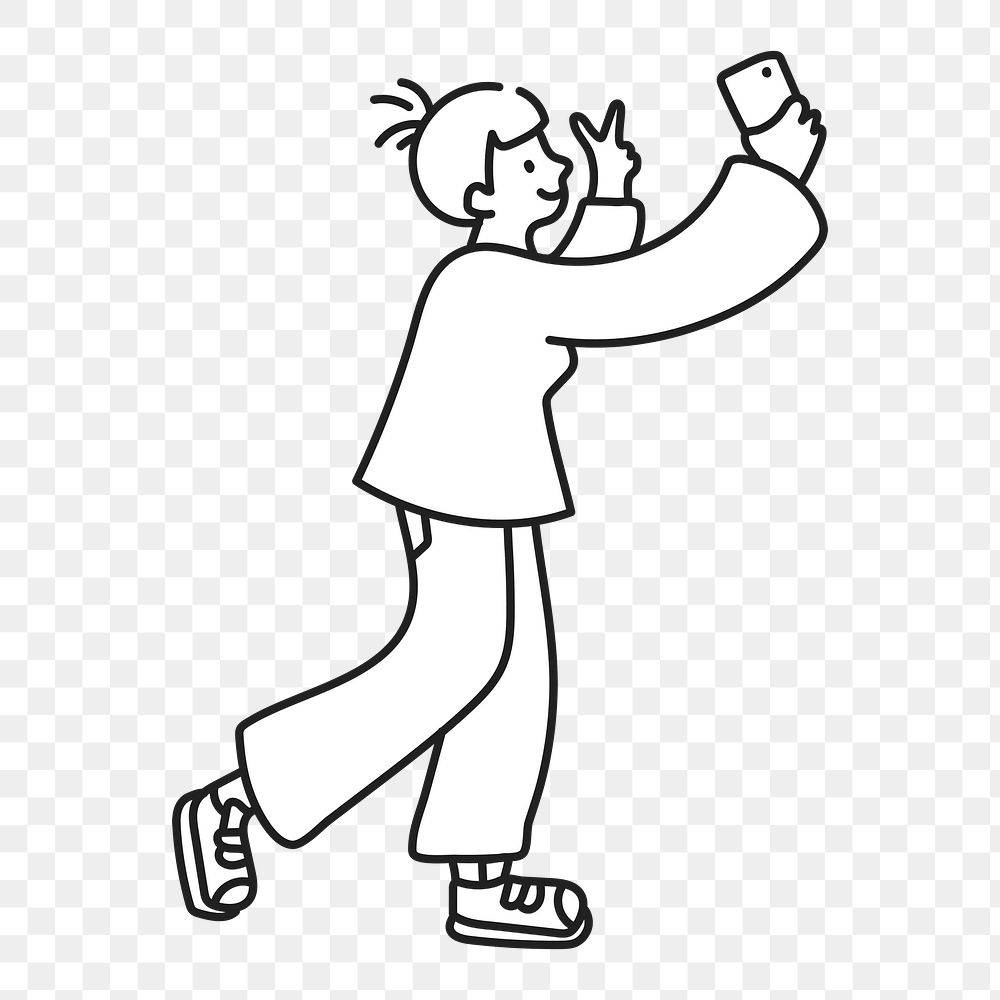 Doodle woman taking selfie png illustration, transparent background