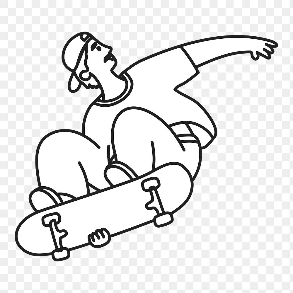 Doodle man on skateboard png illustration, transparent background