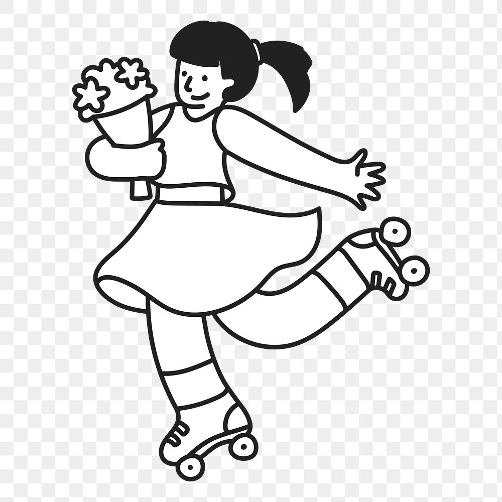 Doodle woman on rollerblade png illustration, transparent background