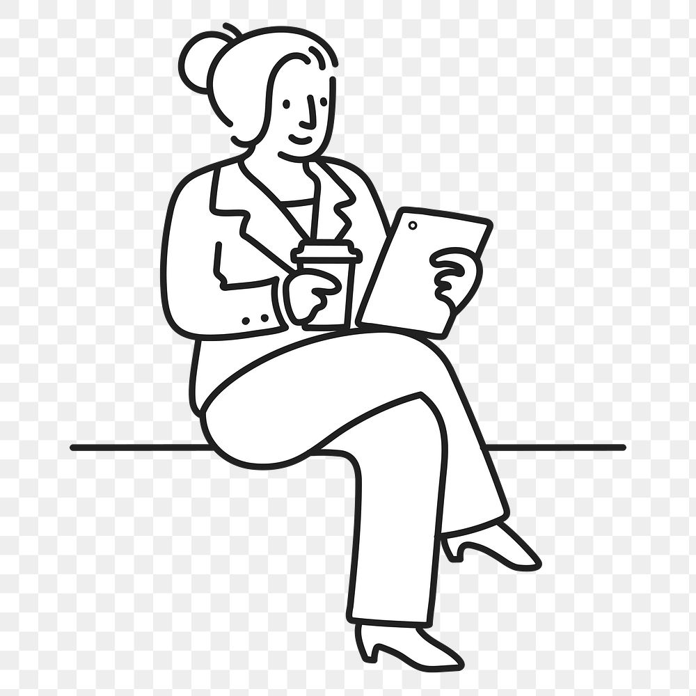 Doodle business woman working png illustration, transparent background