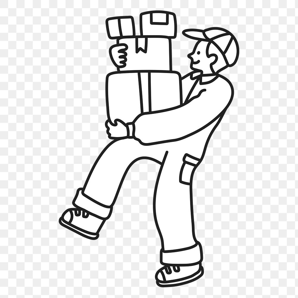 Doodle delivery man png illustration, transparent background