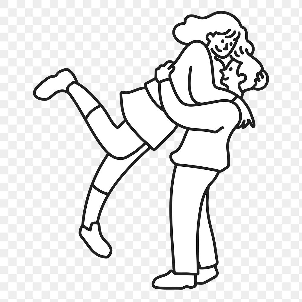 Doodle couple holding png illustration, transparent background