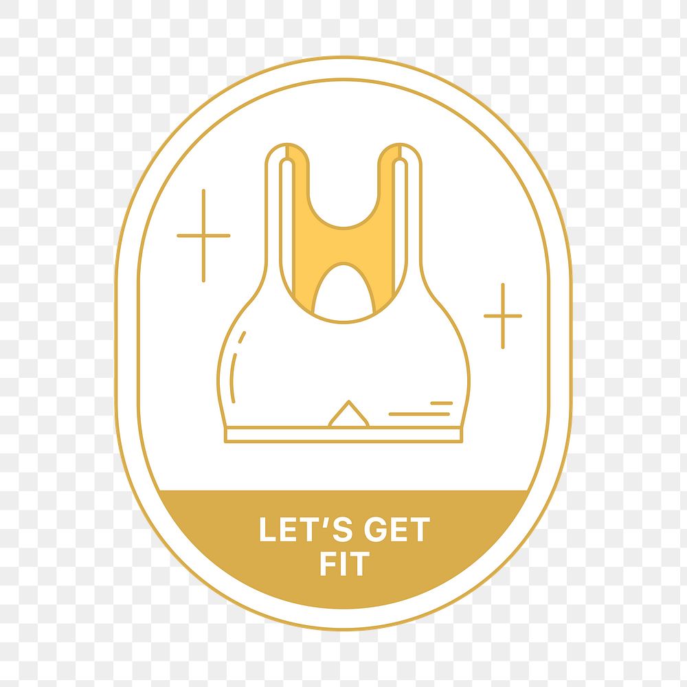 PNG Let's get fit logo badge, gold line art design, transparent background