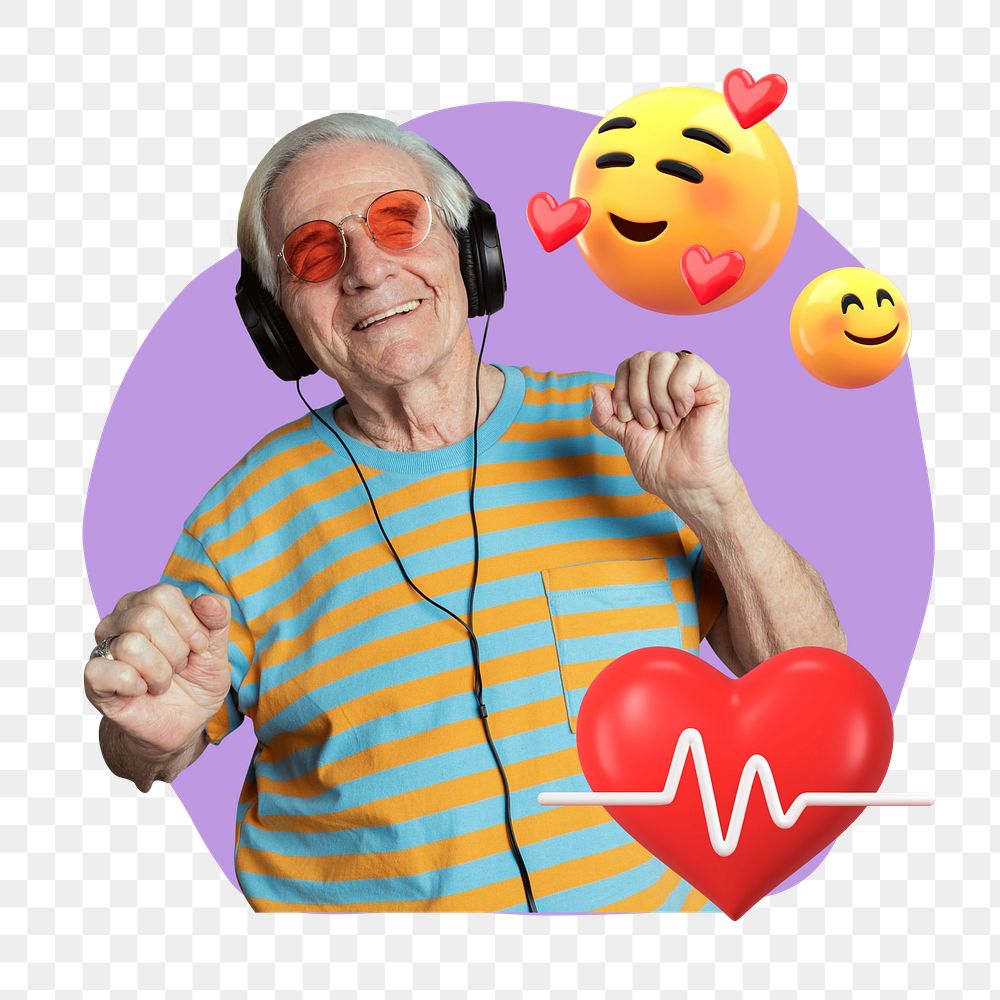 Png happy old man, 3D remix, transparent background