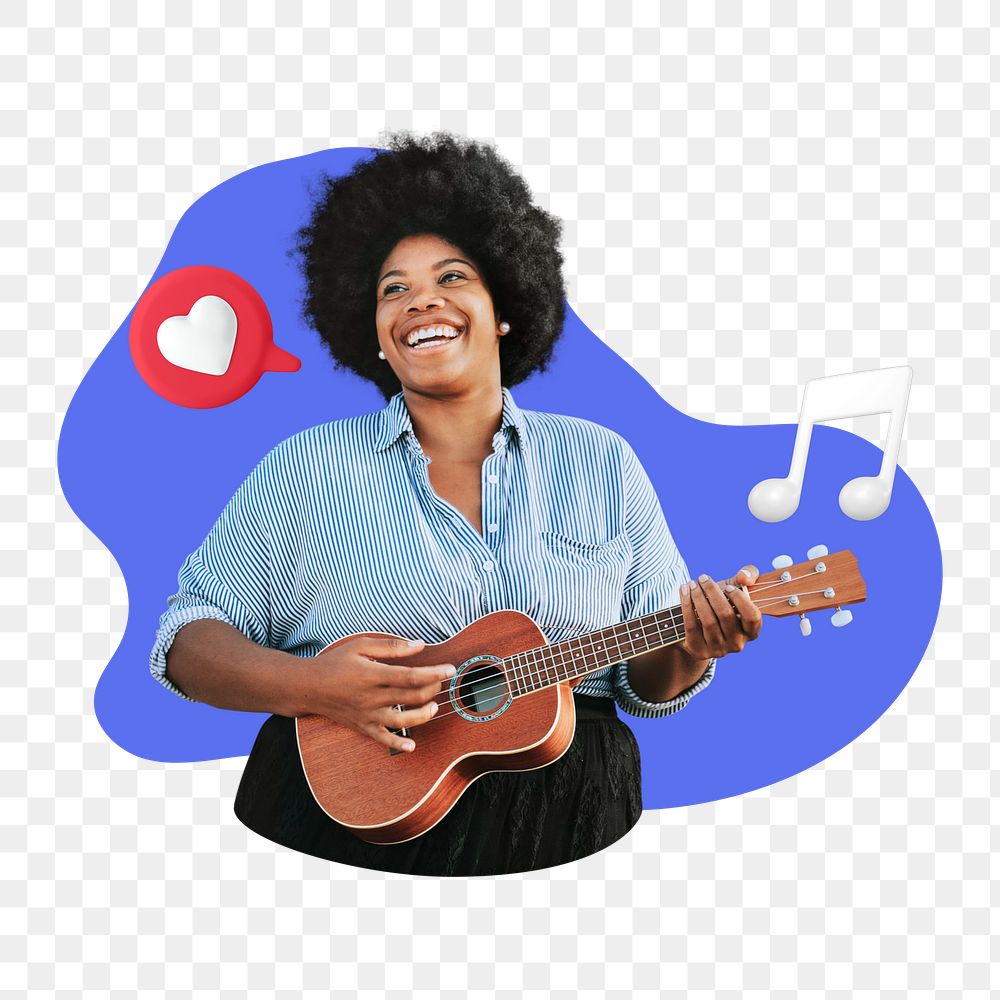 Png playing ukulele, 3D remix, human image on transparent background