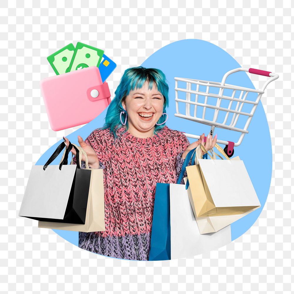 Png shopping woman, 3D remix, transparent background