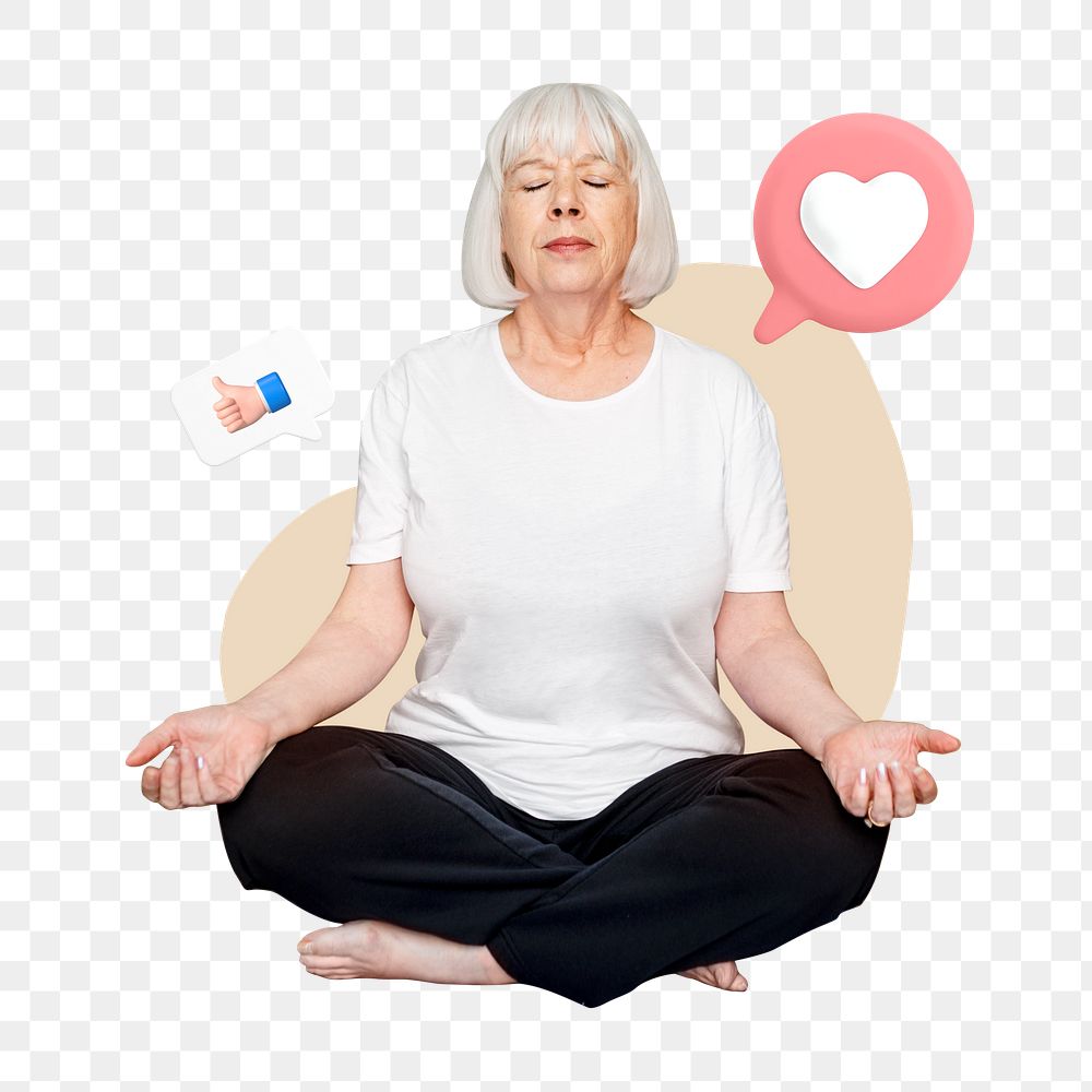 Png senior meditation, 3D remix, transparent background
