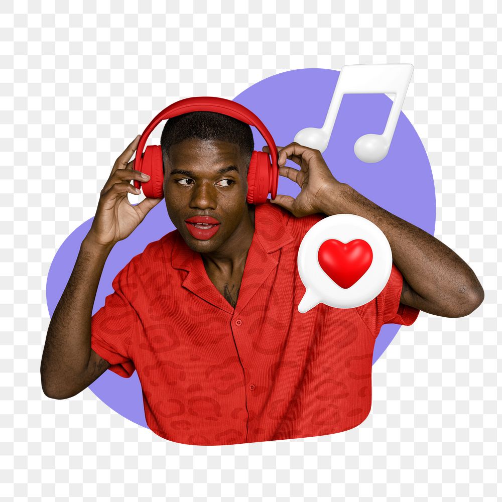 Png man listening to music, 3D remix, transparent background