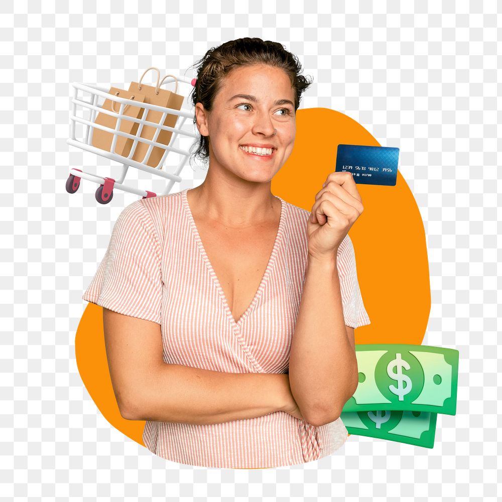 Png shopping woman, 3D remix, transparent background