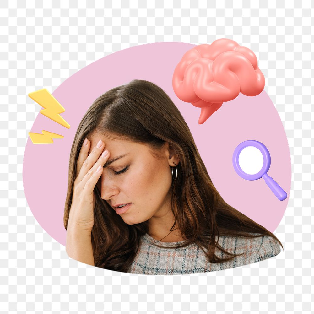 Businesswoman having headache png, creative health remix, transparent background