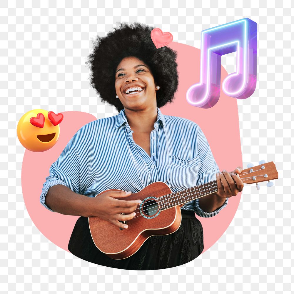 Woman playing guitar png, music & hobby remix, transparent background