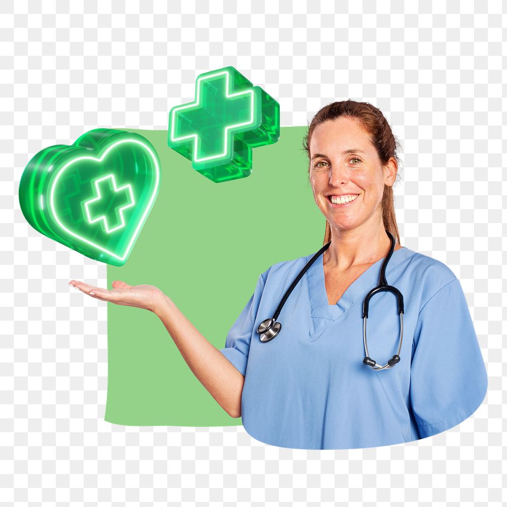 Woman doctor smiling png, creative healthcare remix, transparent background
