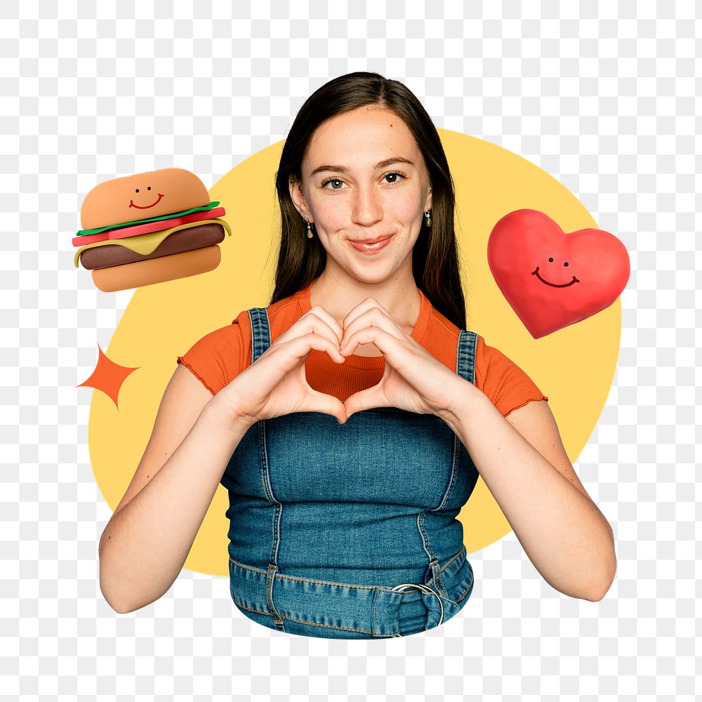 Woman food lover png, creative remix, transparent background