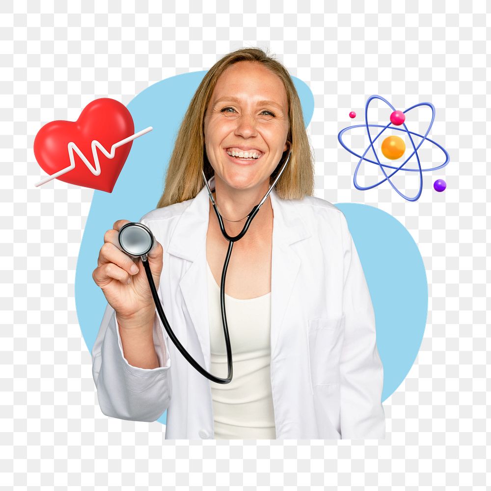 Smiling doctor png, creative healthcare remix, transparent background