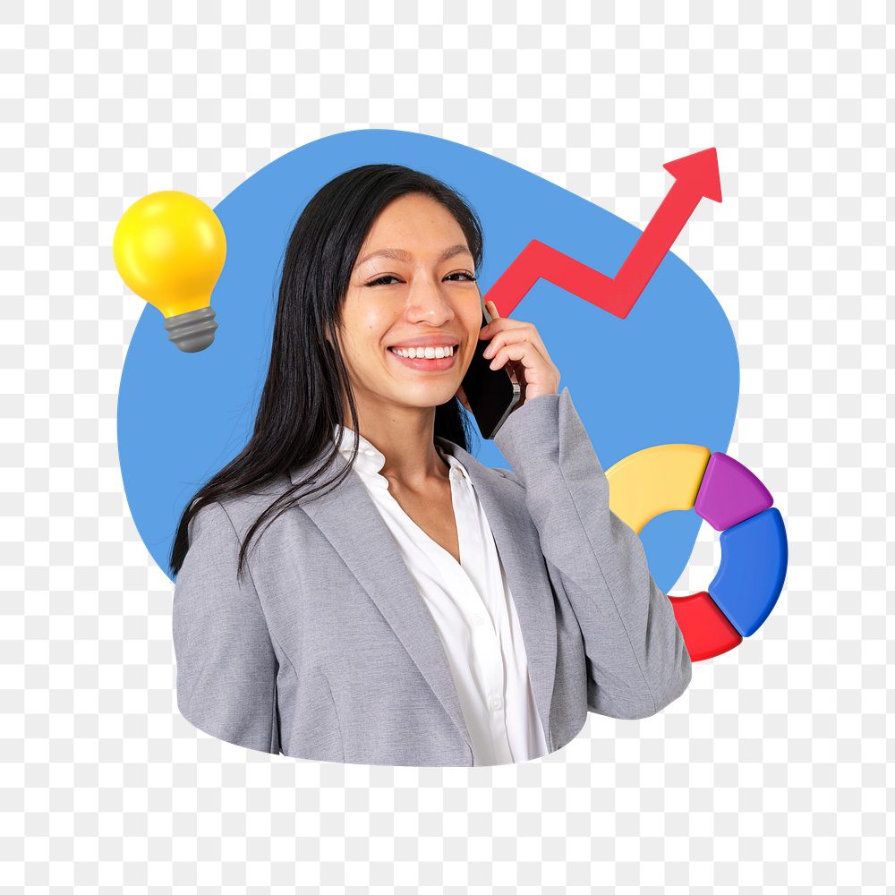 Businesswoman phone call png, business growth remix, transparent background