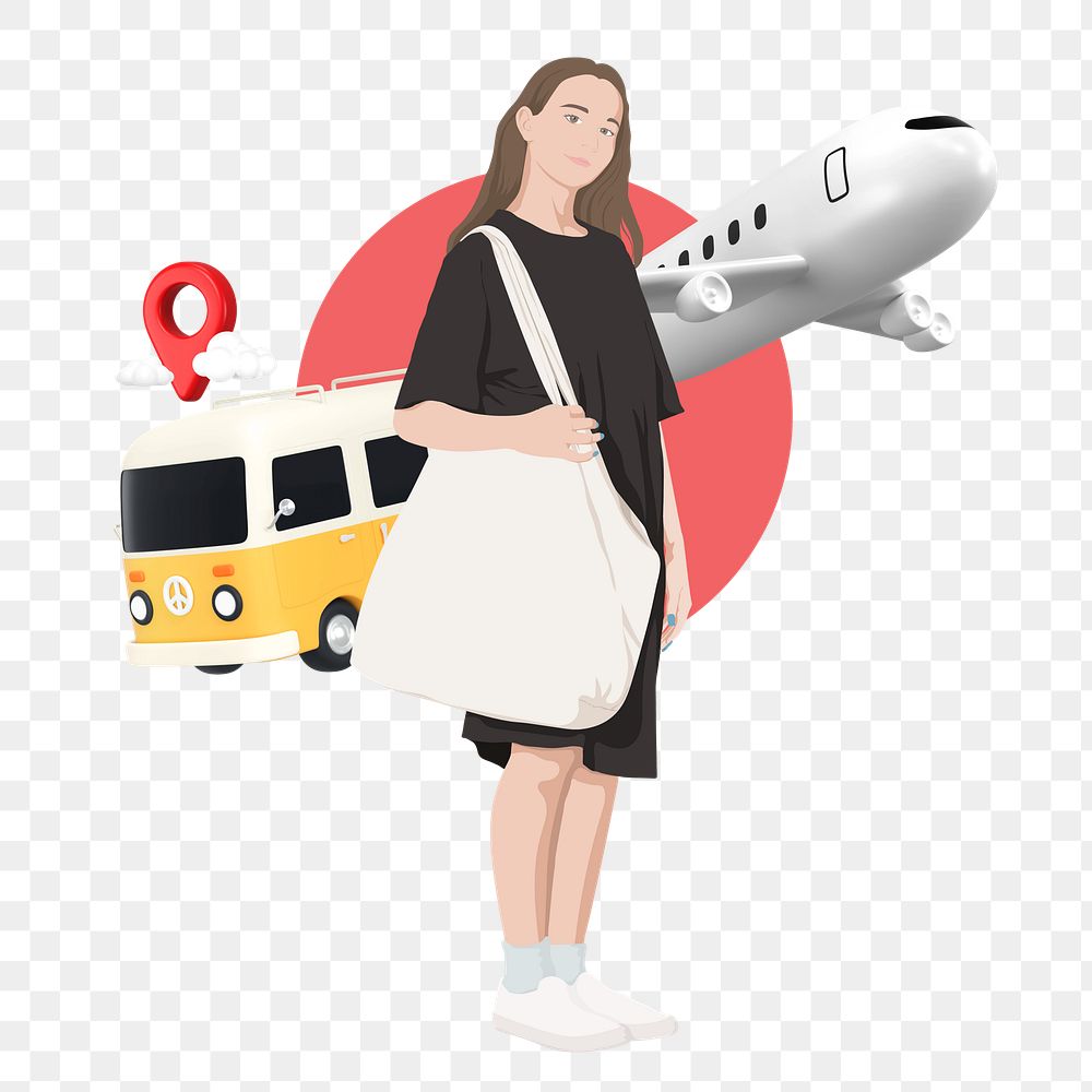 Woman traveling png sticker, vector illustration transparent background