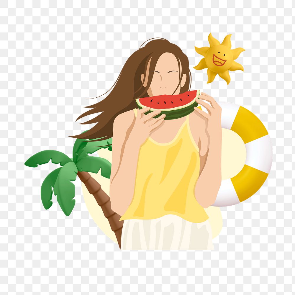 Summer woman png sticker, vector illustration transparent background