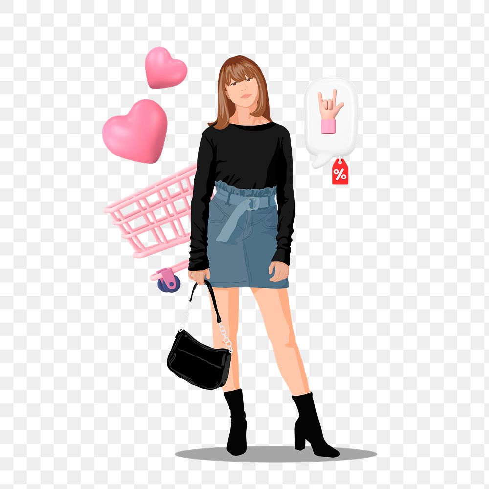 Woman shopping png sticker, vector illustration transparent background