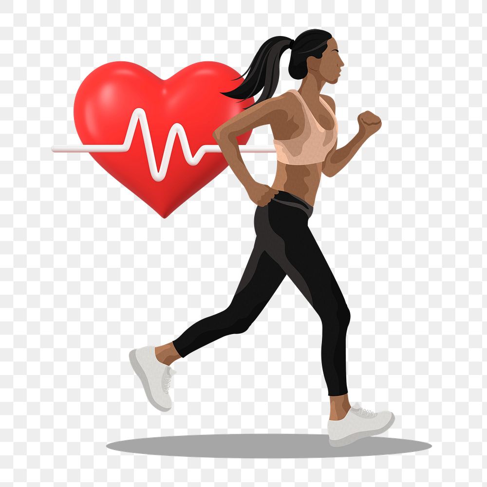 Cardio running png woman sticker, health & wellness vector illustration transparent background