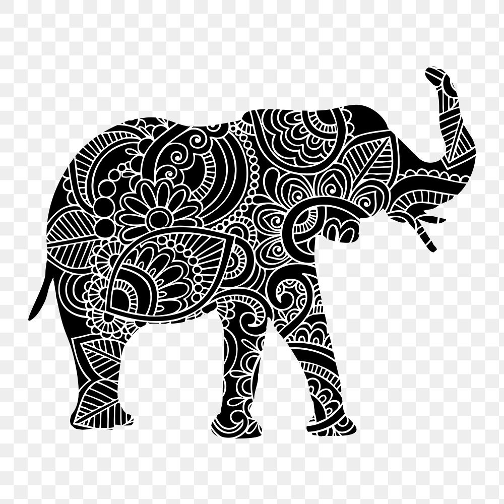 Black elephant png clipart illustration, transparent background. Free public domain CC0 image.