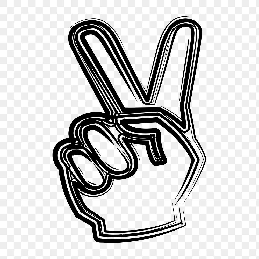 Hand V sign png clipart illustration, transparent background. Free public domain CC0 image.