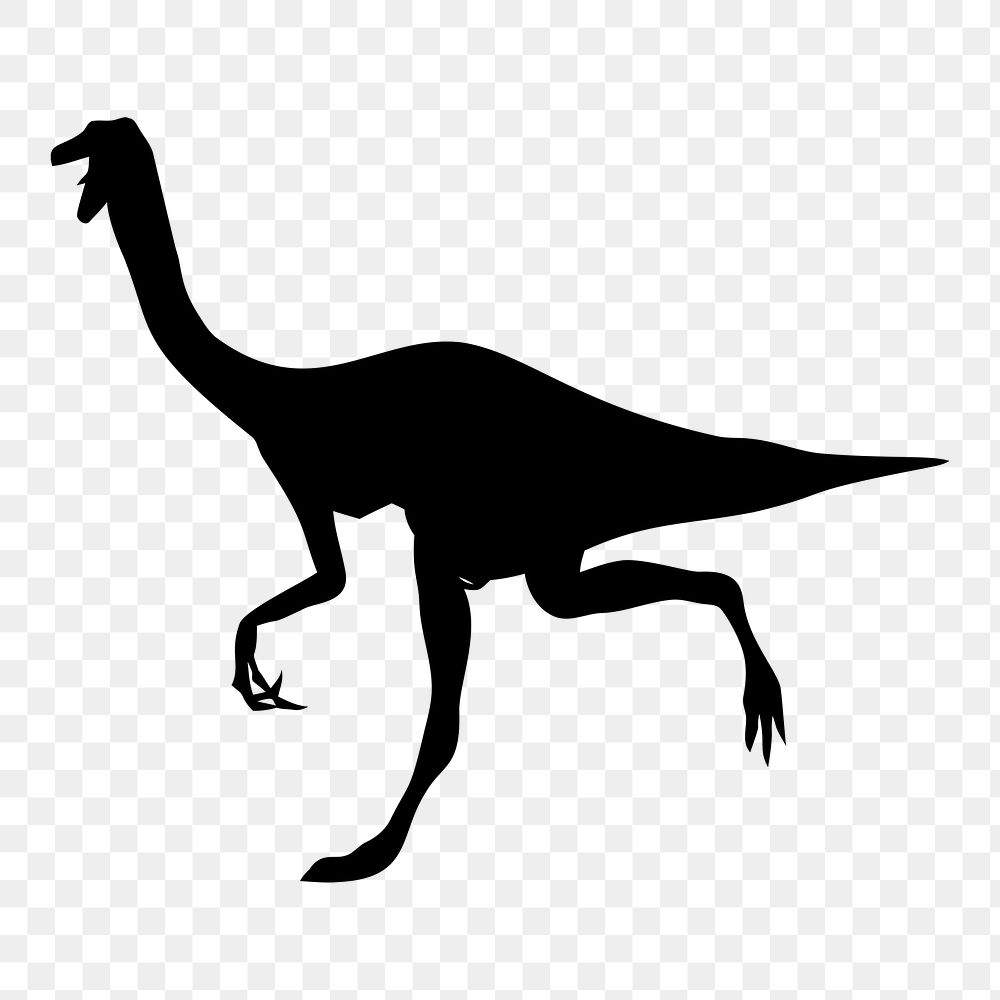 Gallimimus dinosaur silhouette png clipart illustration, transparent background. Free public domain CC0 image.